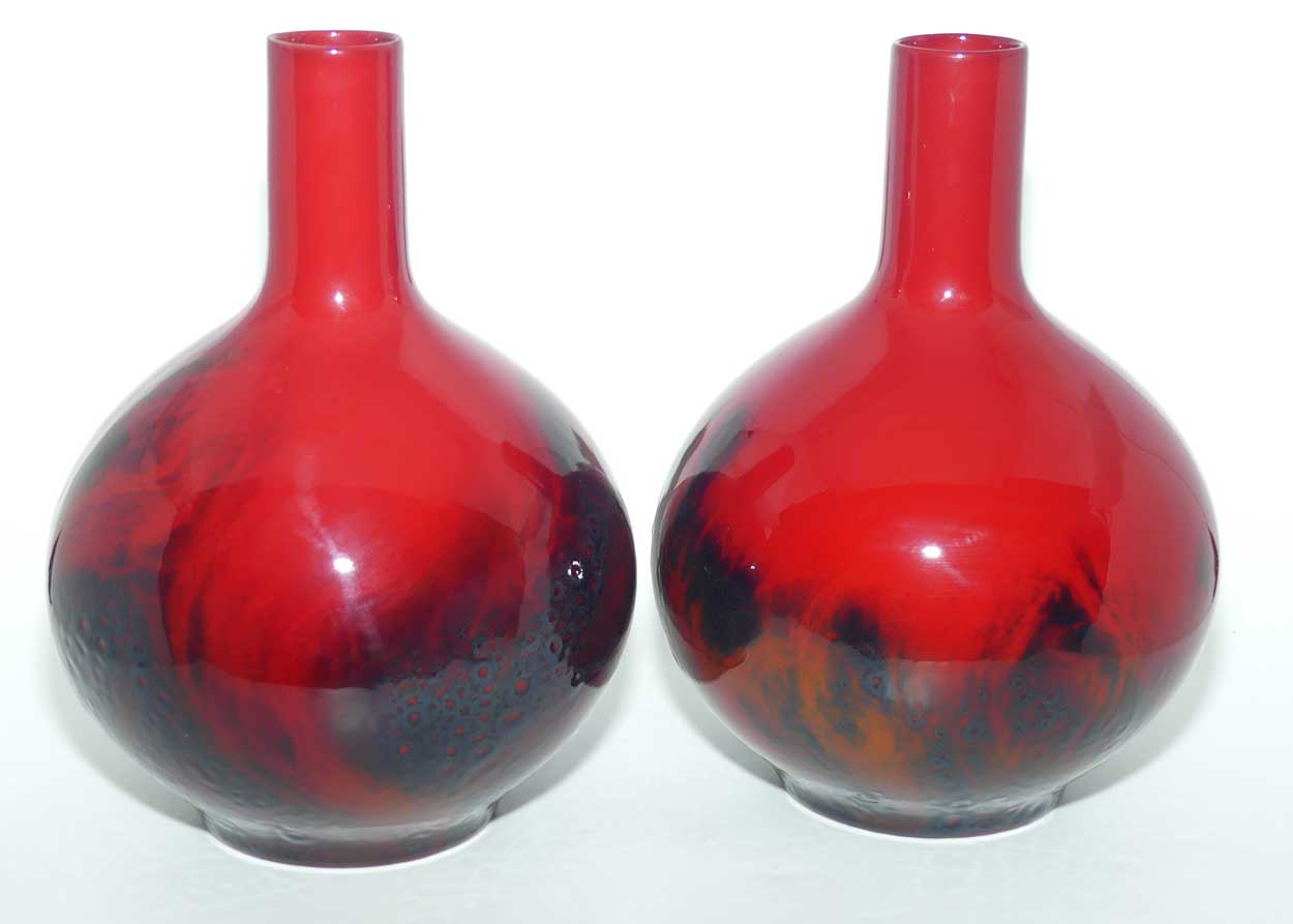 Royal Doulton Flambe Veined pair of tall neck bulbous vases