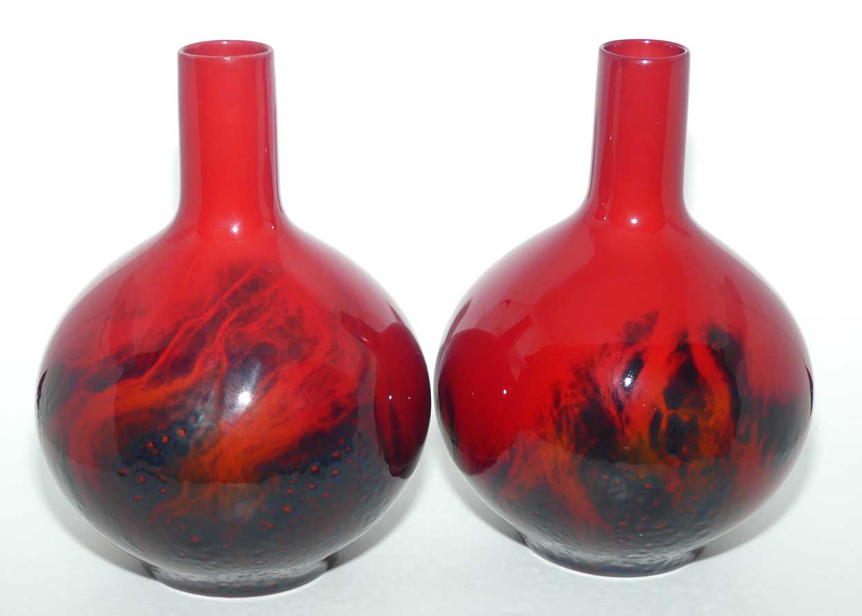 Royal Doulton Flambe Veined pair of tall neck bulbous vases