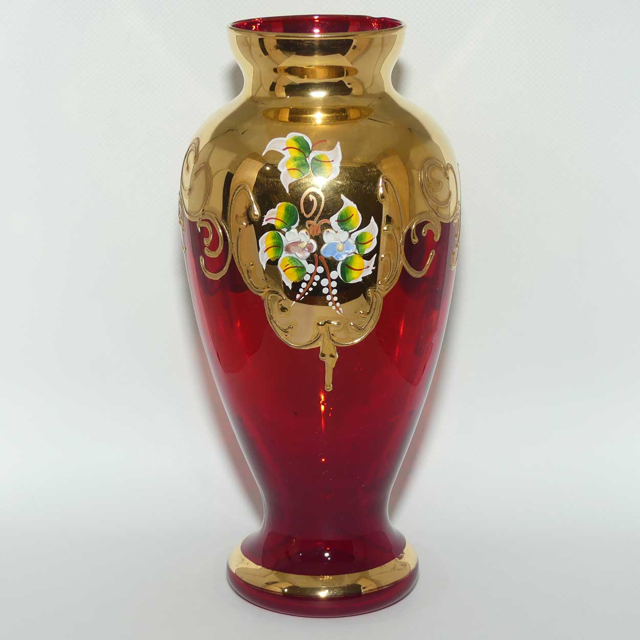 Hand enamelled floral decoration Red and Gilt vase | Made in Italy