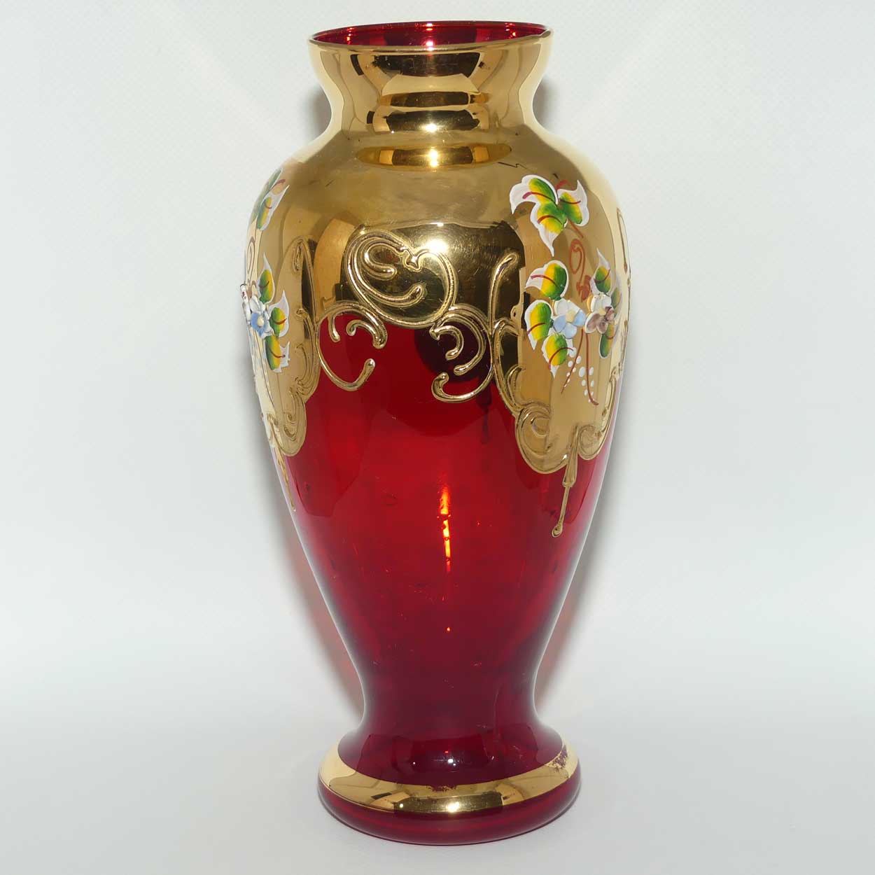 Hand enamelled floral decoration Red and Gilt vase | Made in Italy