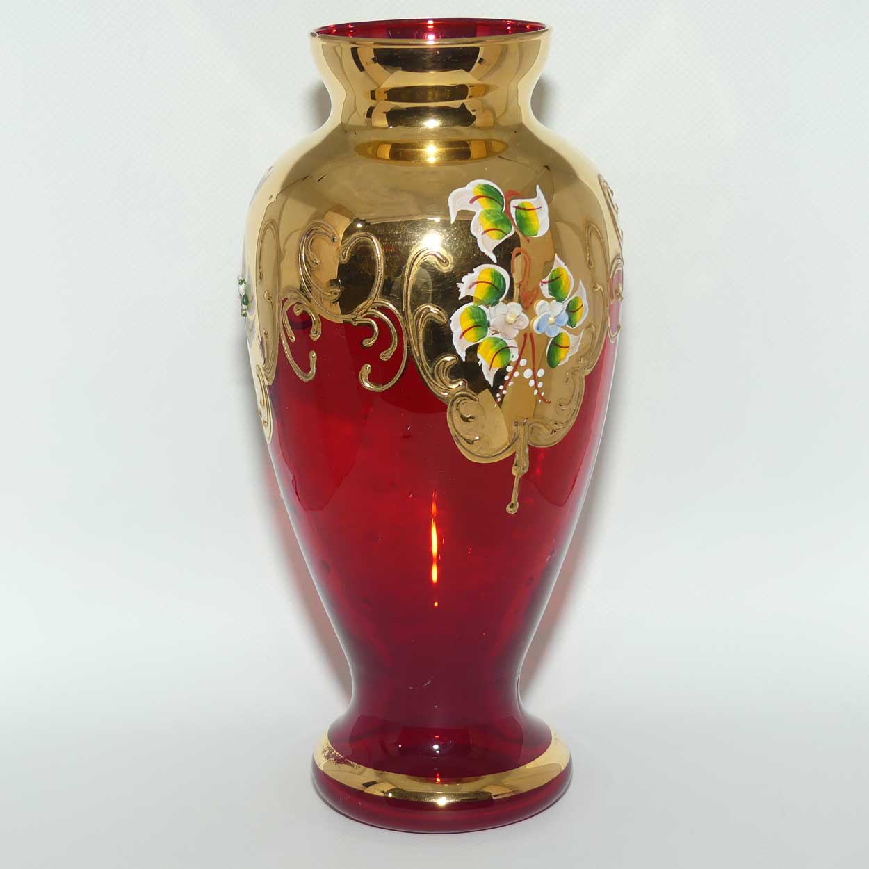 Hand enamelled floral decoration Red and Gilt vase | Made in Italy