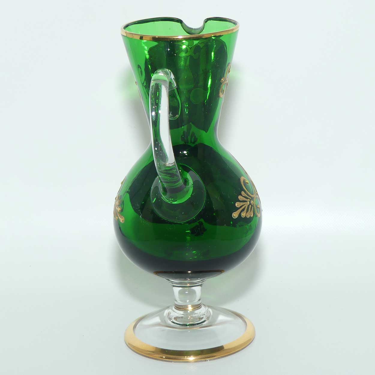 Venetian Hand Painted Floral decoration and Gilt on Emerald Green jug