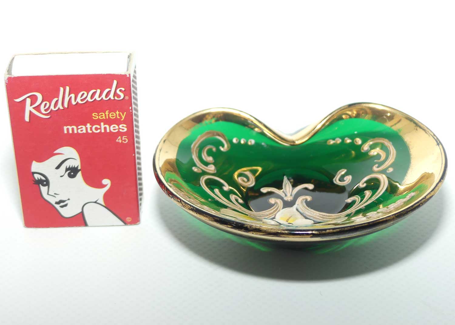 Venetian Glass miniature dish | Green and Gilt Enamel