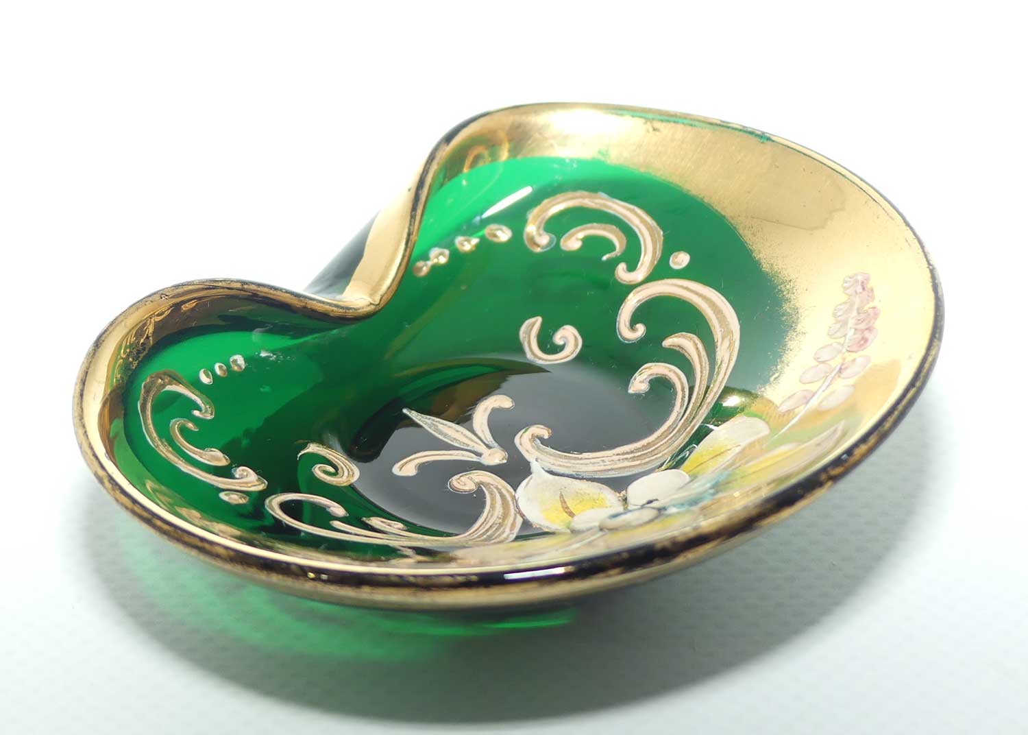 Venetian Glass miniature dish | Green and Gilt Enamel