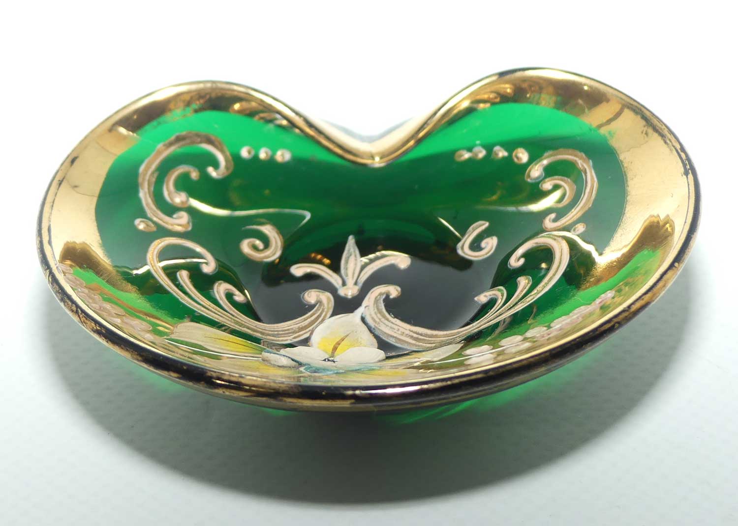 Venetian Glass miniature dish | Green and Gilt Enamel