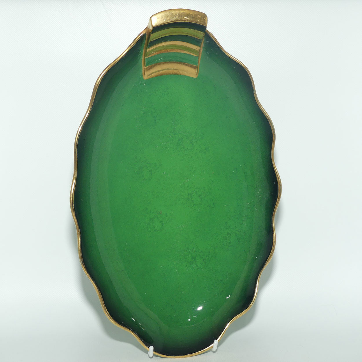 Carlton Ware Vert Royale oval bowl with fluted rim and gilt handle | Shape 1686/1