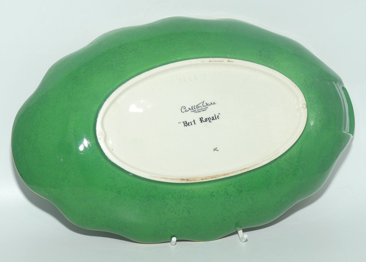 Carlton Ware Vert Royale oval bowl with fluted rim and gilt handle | Shape 1686/1