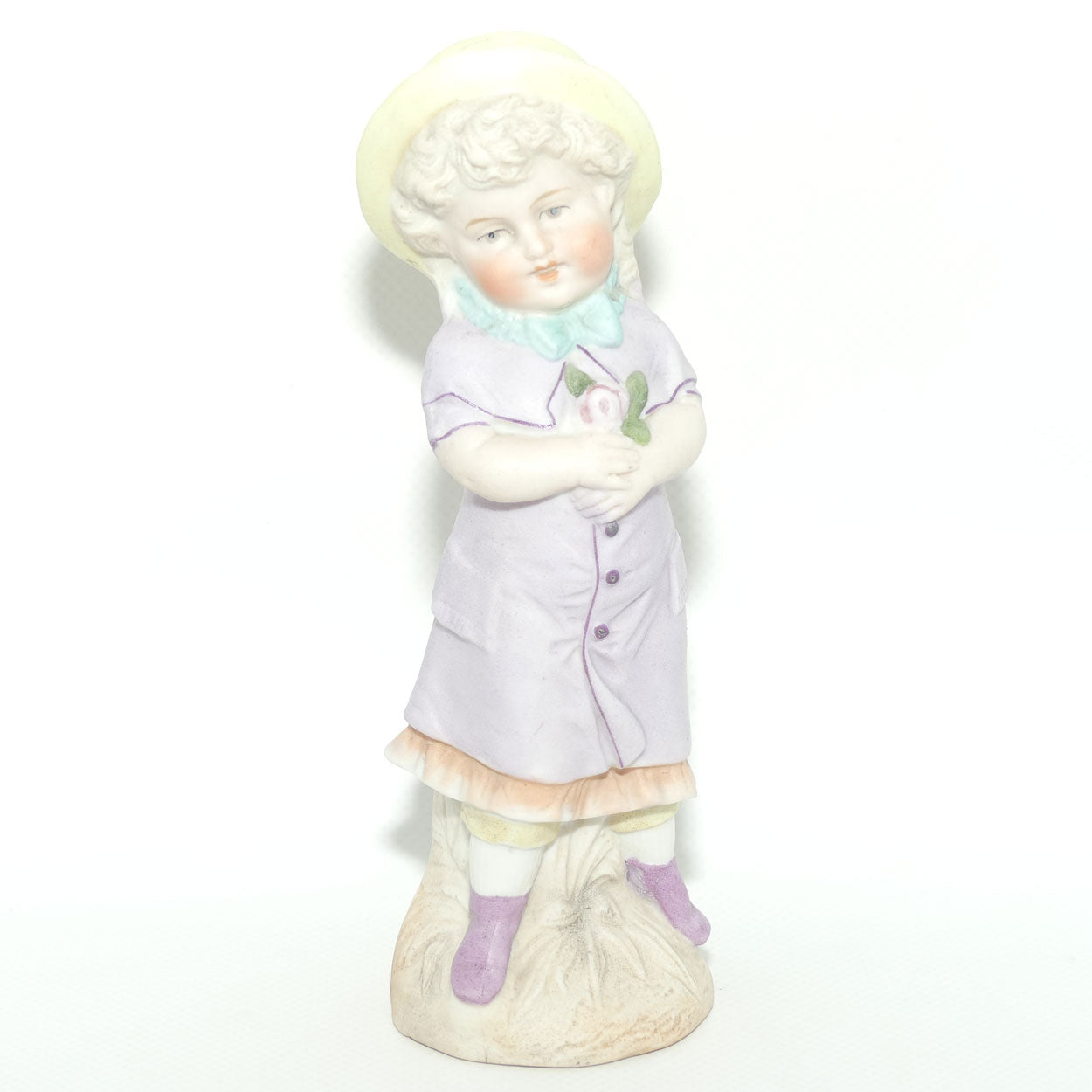 Victorian era Bisque figure of a Girl in Yellow Bonnet