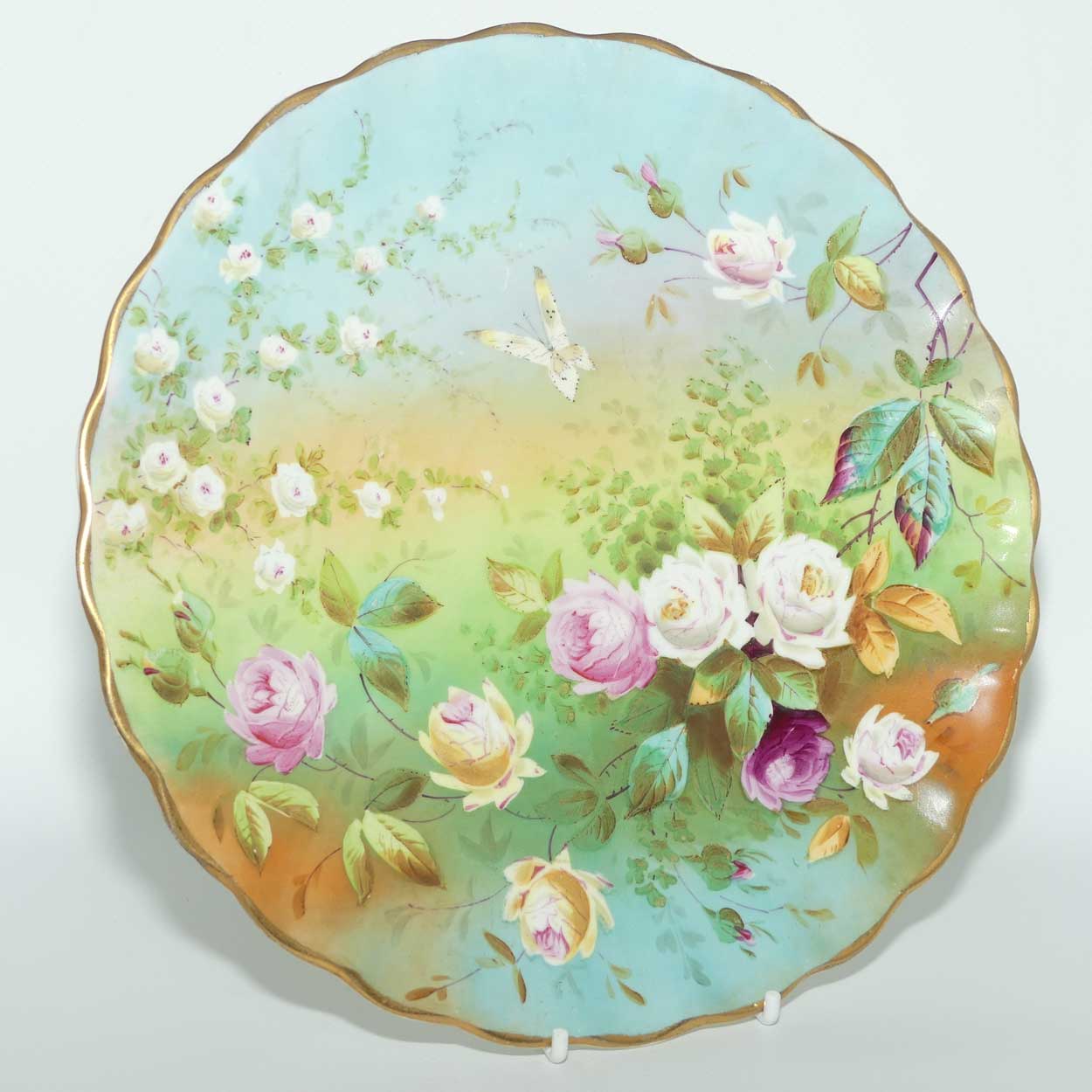 Victorian era hand painted Roses plate with Butterfly | c.1880