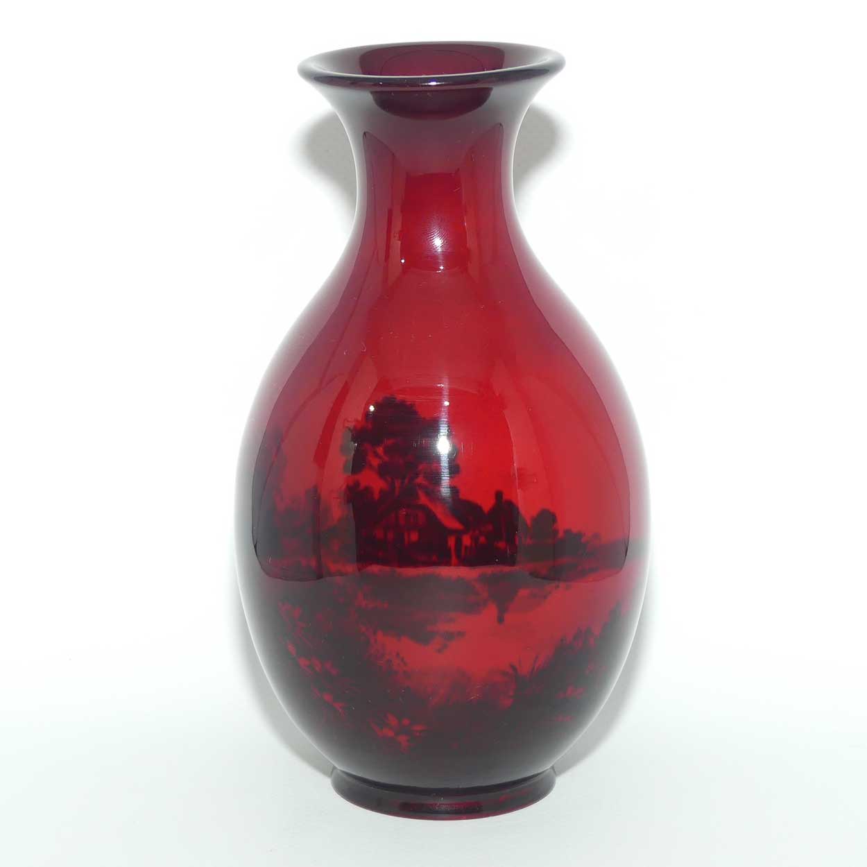 Royal Doulton Flambe ovoid waisted vase | Country Cottages and Lake | 18cm