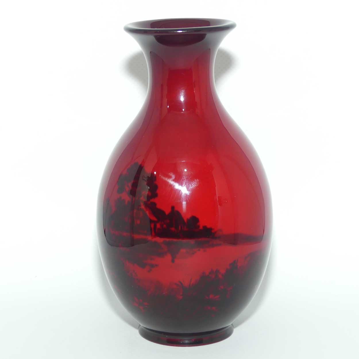 Royal Doulton Flambe ovoid waisted vase | Country Cottages and Lake | 18cm