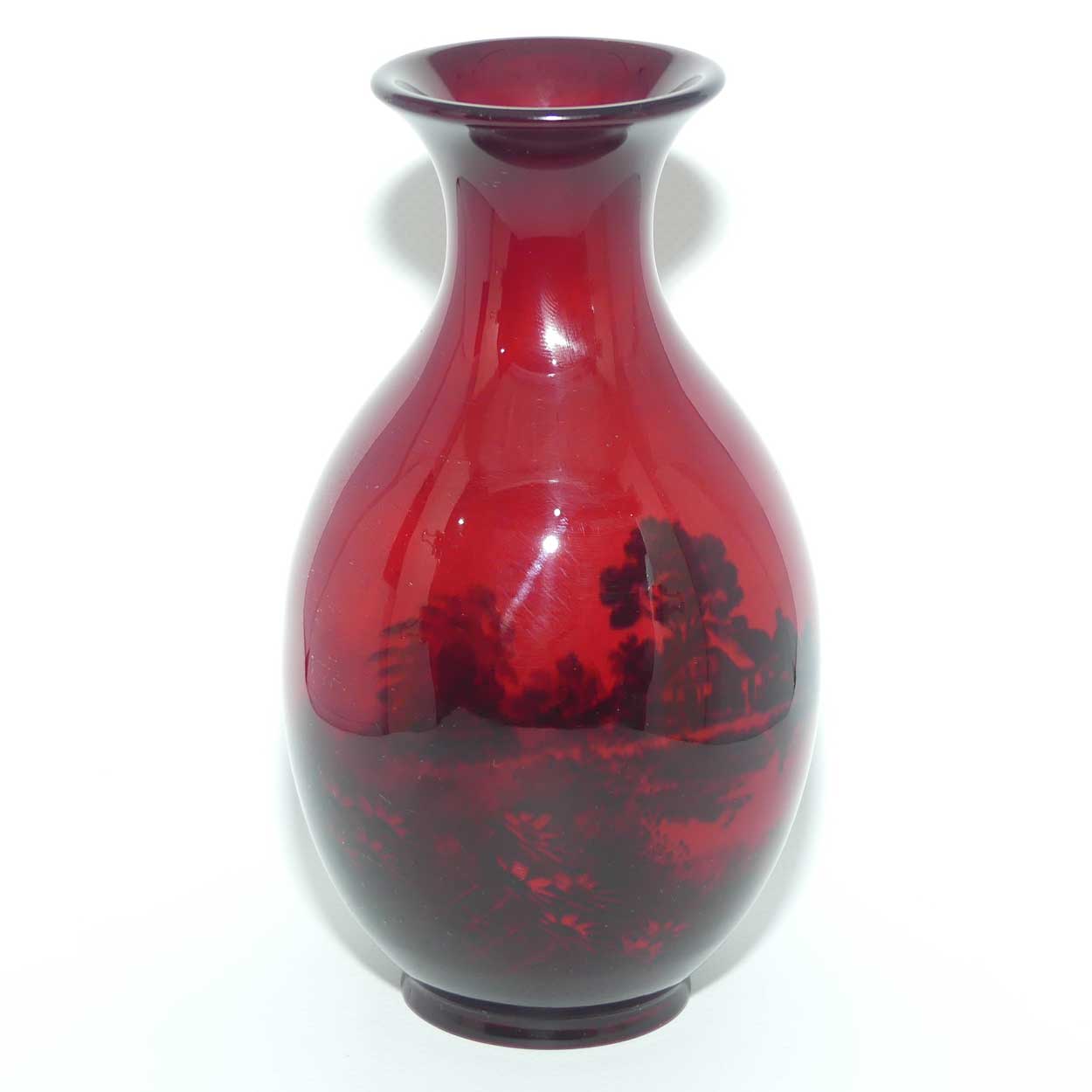 Royal Doulton Flambe ovoid waisted vase | Country Cottages and Lake | 18cm