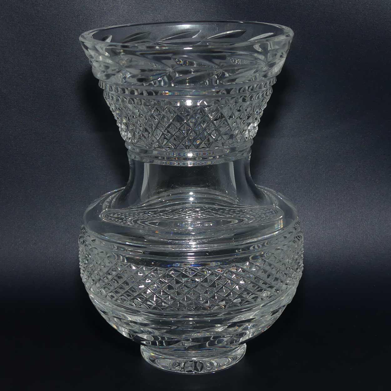 Bohemia Crystal diamond pattern waisted vase | 3 Leaf border