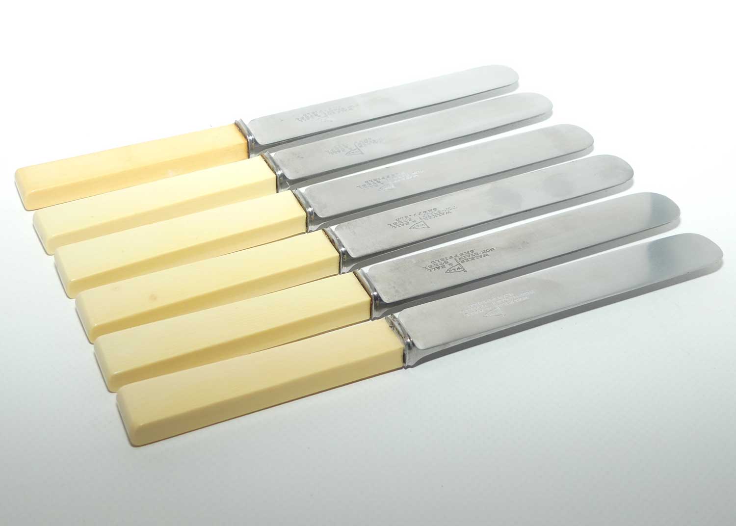 Walker and Hall Faux Bone Handle set of 6 knives | Stainless Blades | 20cm long | boxed