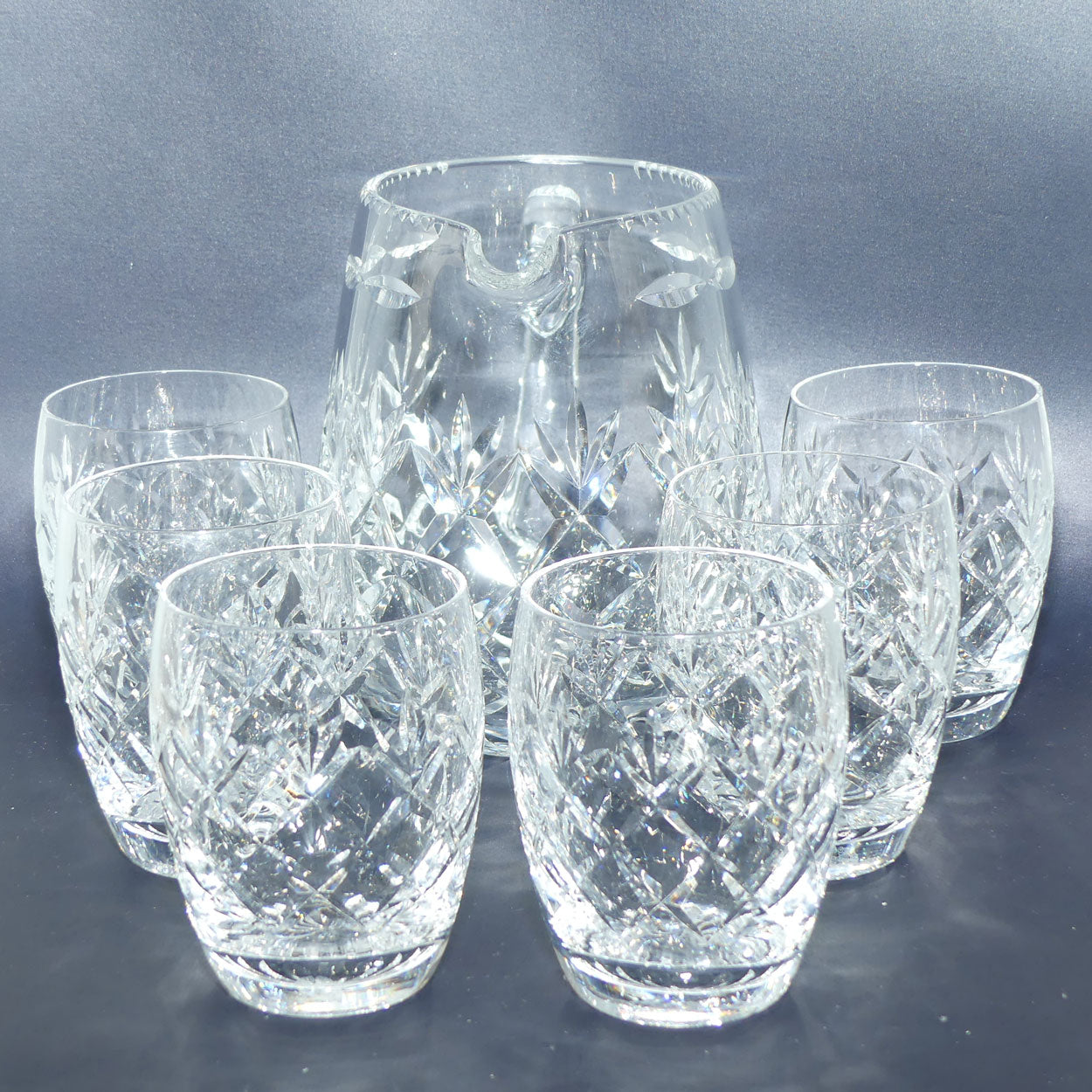 Webb Corbett Crystal | Fancy Diamond Cut Water Jug and 6 Glasses set