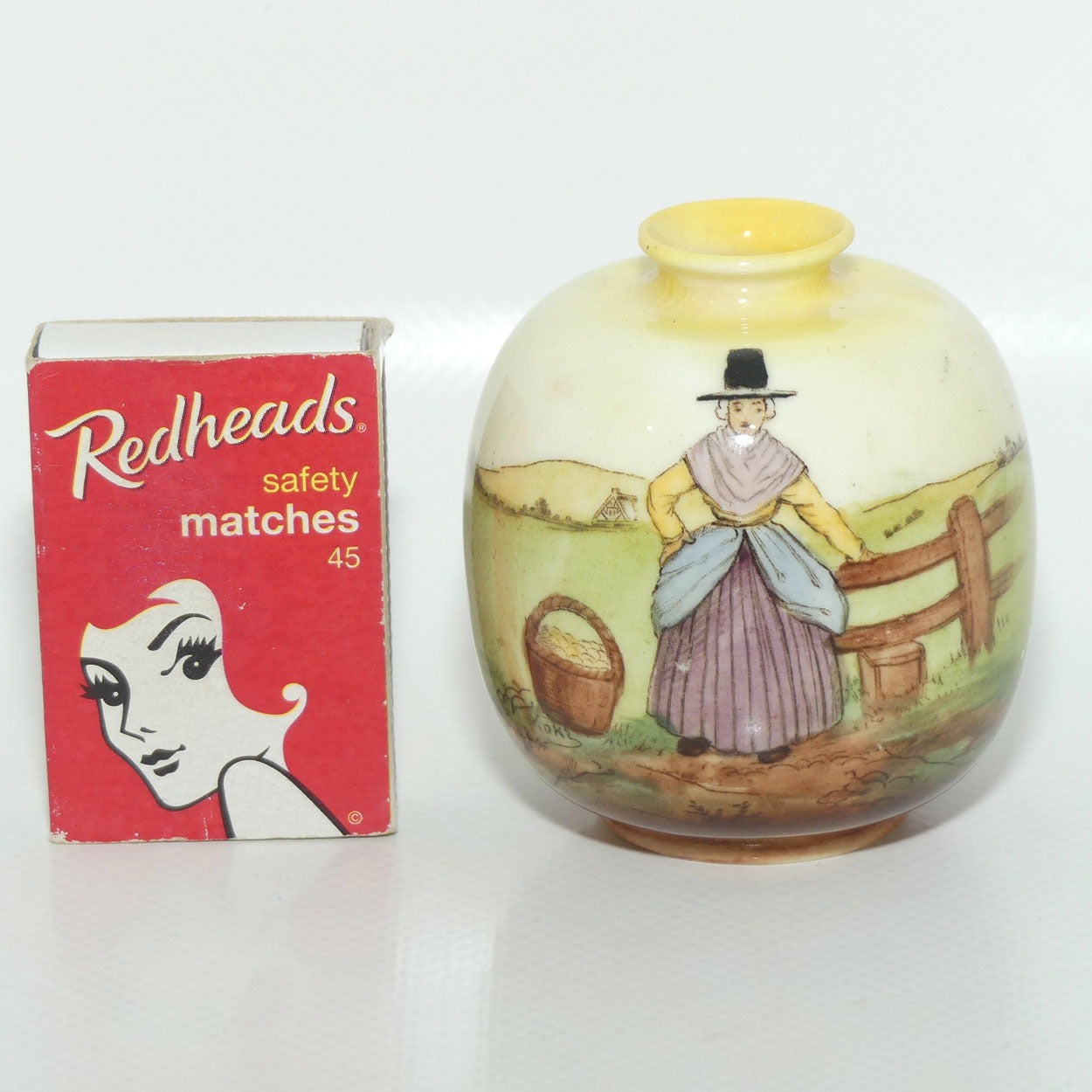Royal Doulton Welsh miniature ball shape vase | Woman at Fence