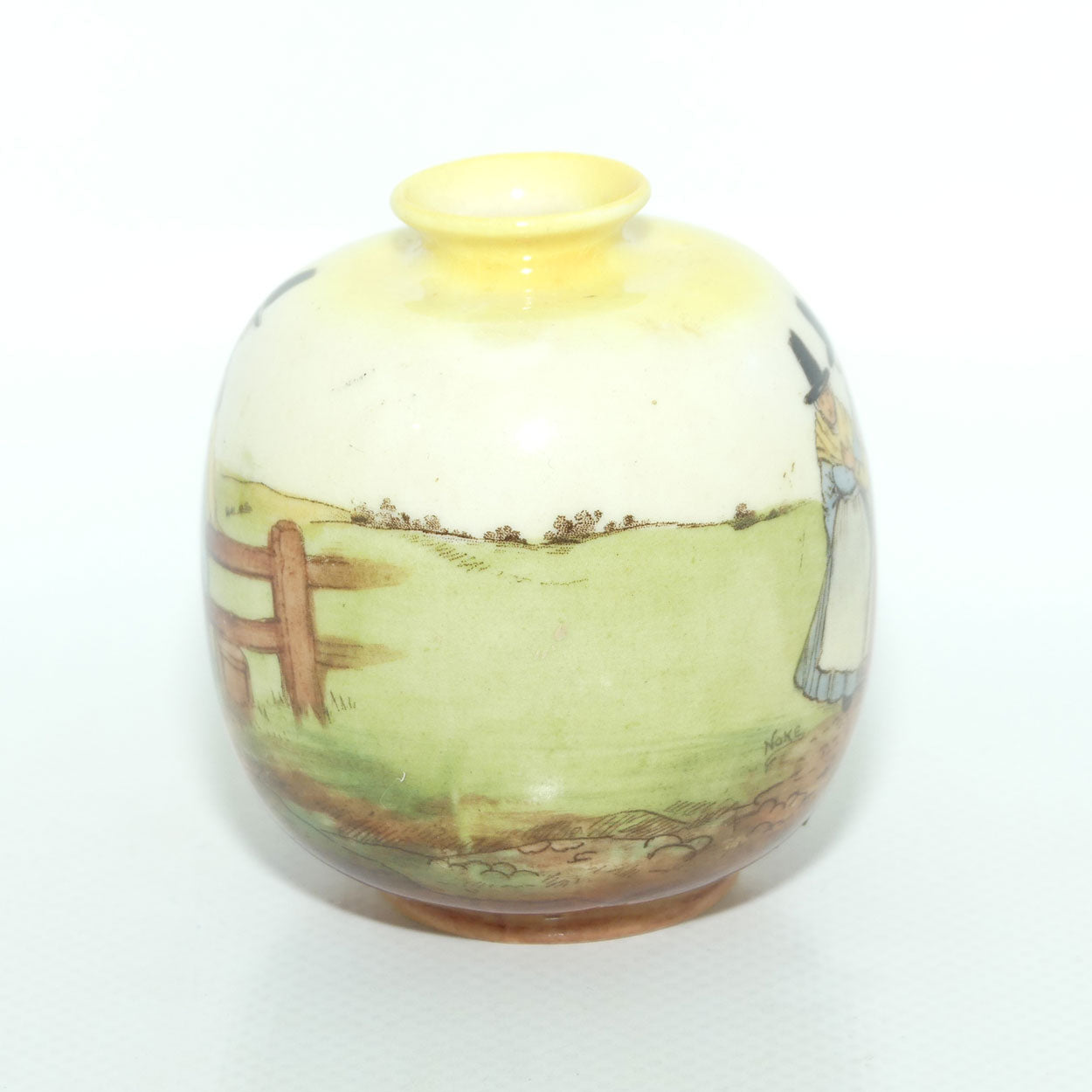 Royal Doulton Welsh miniature ball shape vase | Woman at Fence