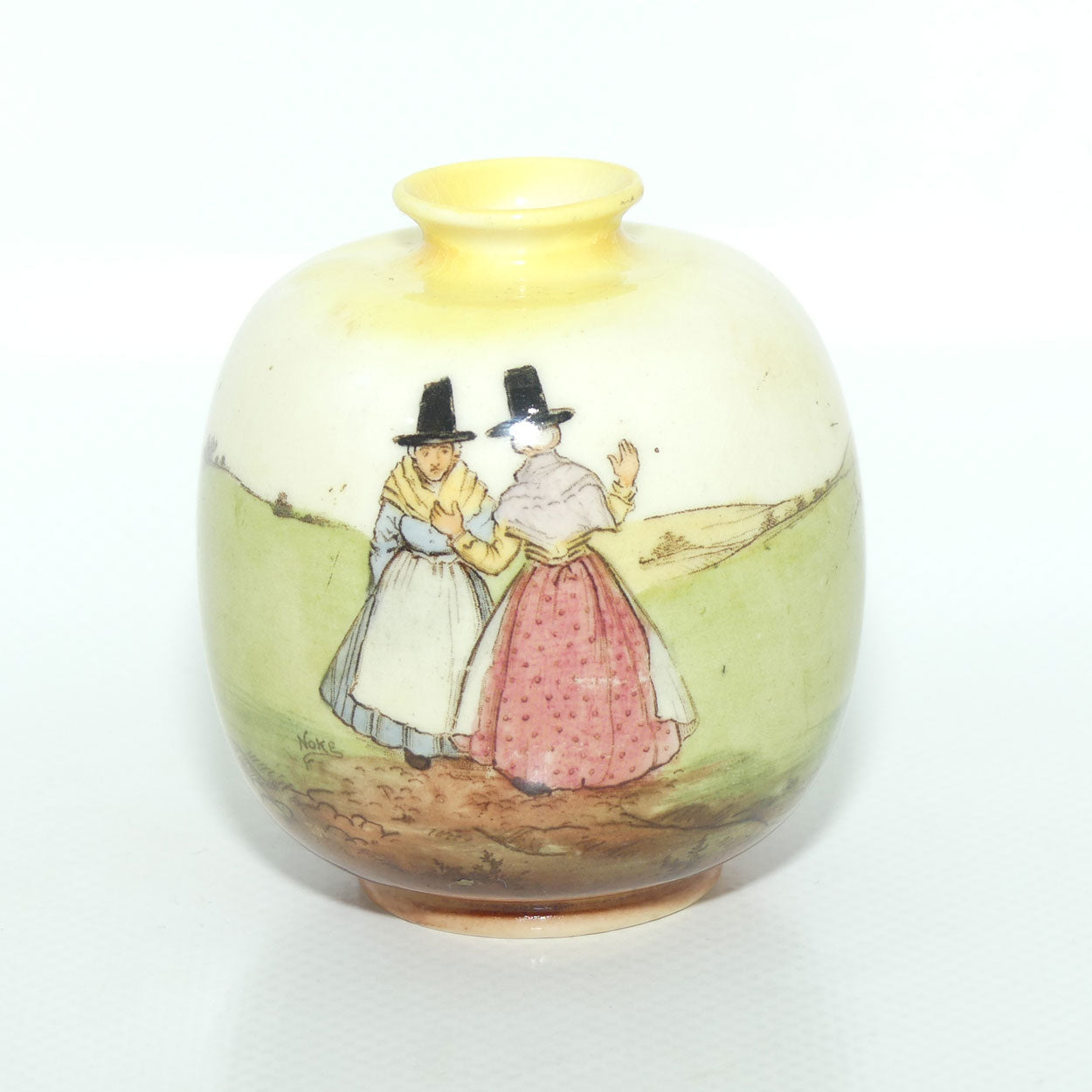 Royal Doulton Welsh miniature ball shape vase | Woman at Fence