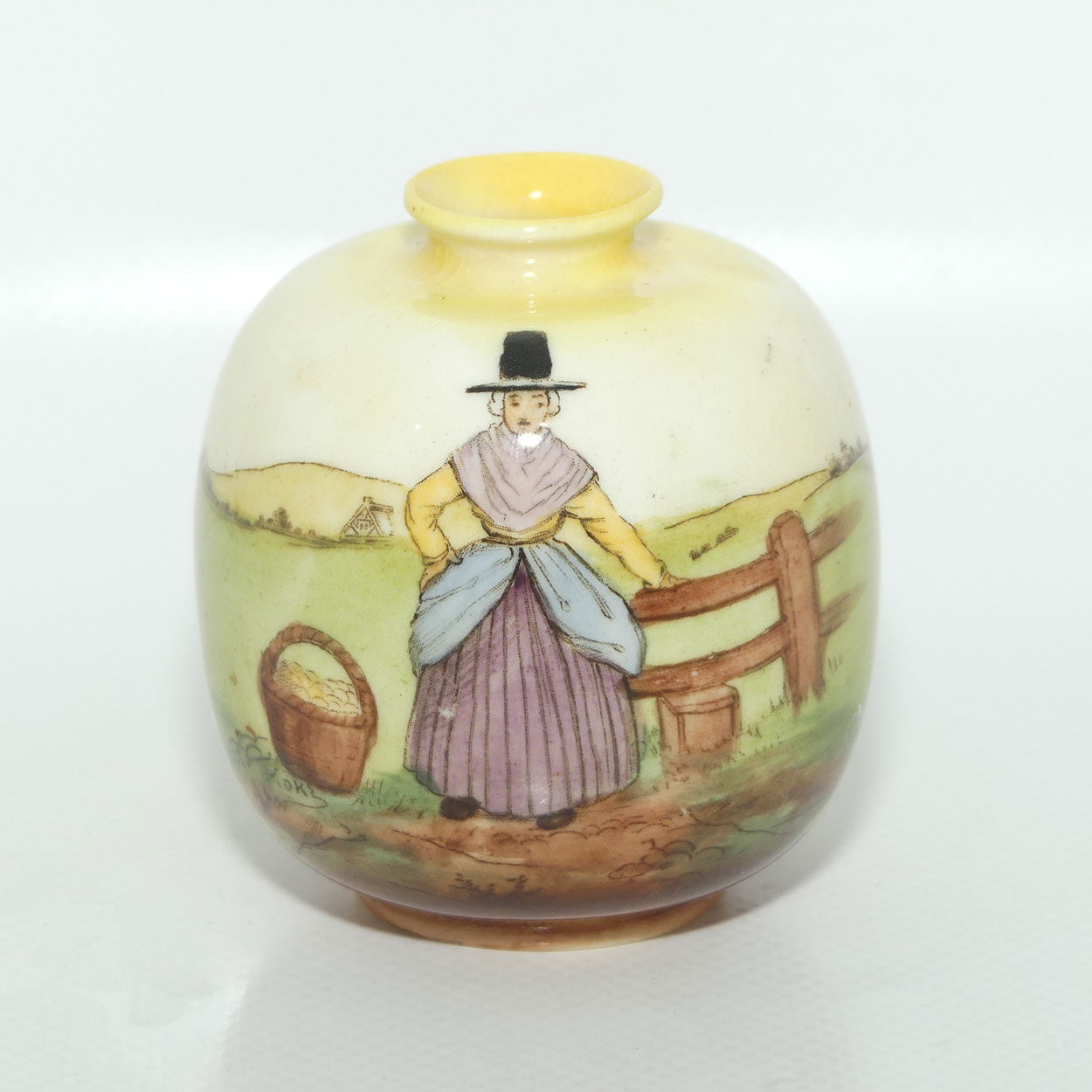 Royal Doulton Welsh miniature ball shape vase | Woman at Fence