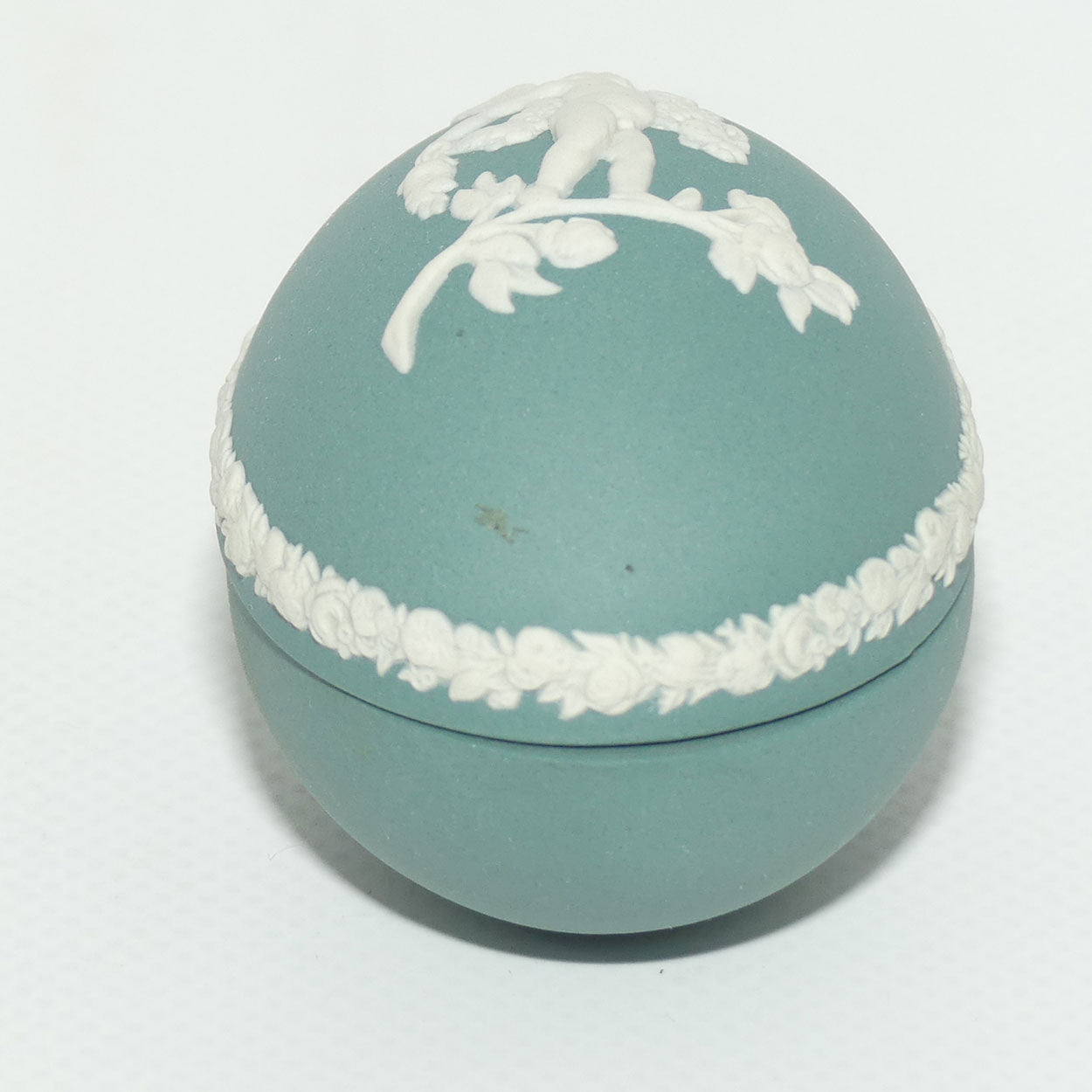 Wedgwood Jasper | White on Teal | Cherub Egg shape trinket box