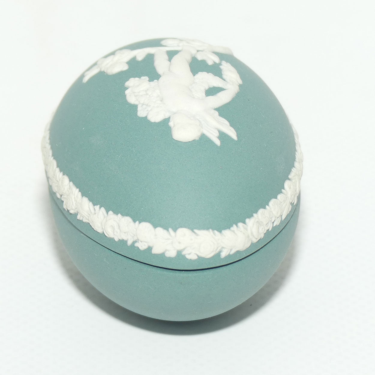 Wedgwood Jasper | White on Teal | Cherub Egg shape trinket box