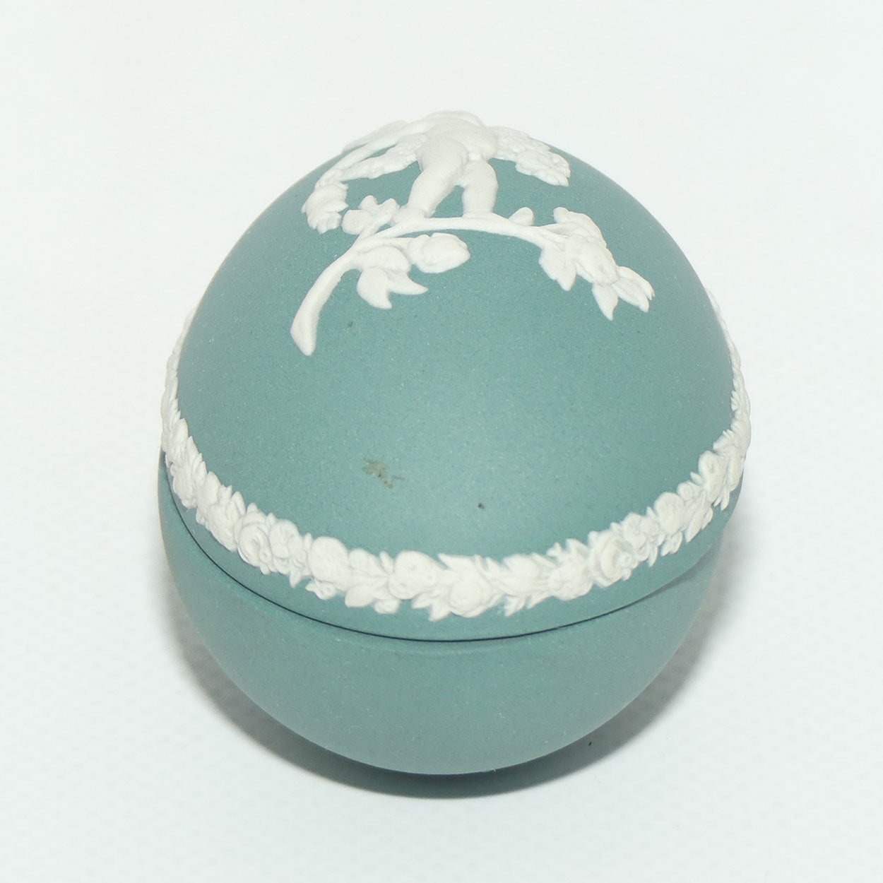 Wedgwood Jasper | White on Teal | Cherub Egg shape trinket box