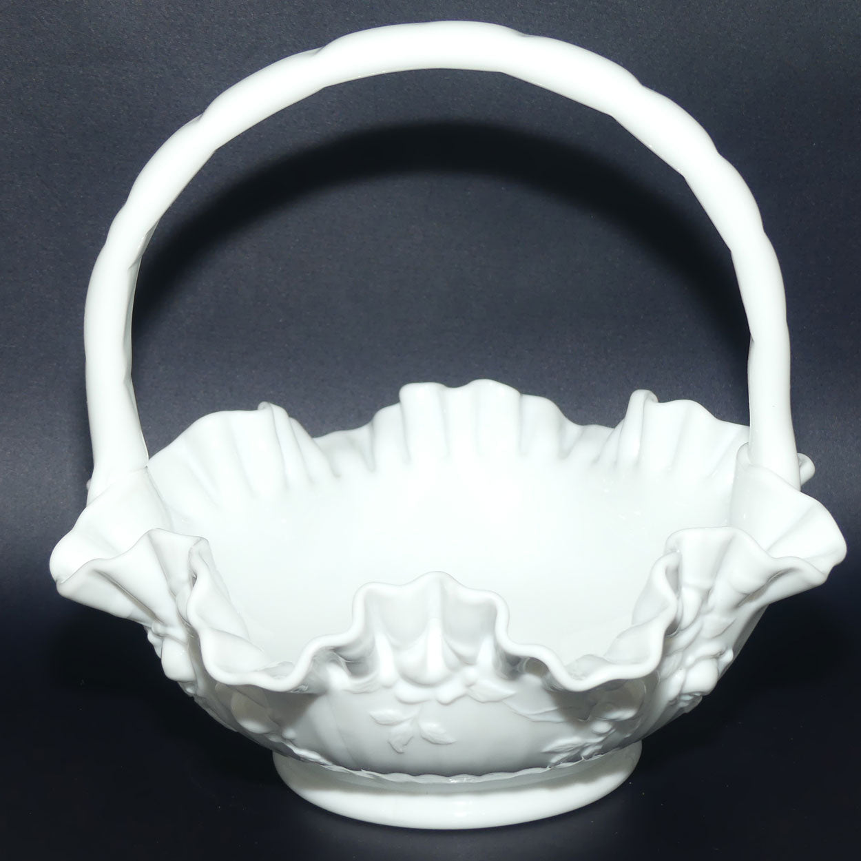 Vintage White Embossed Floral Fenton basket | Cabbage Rose