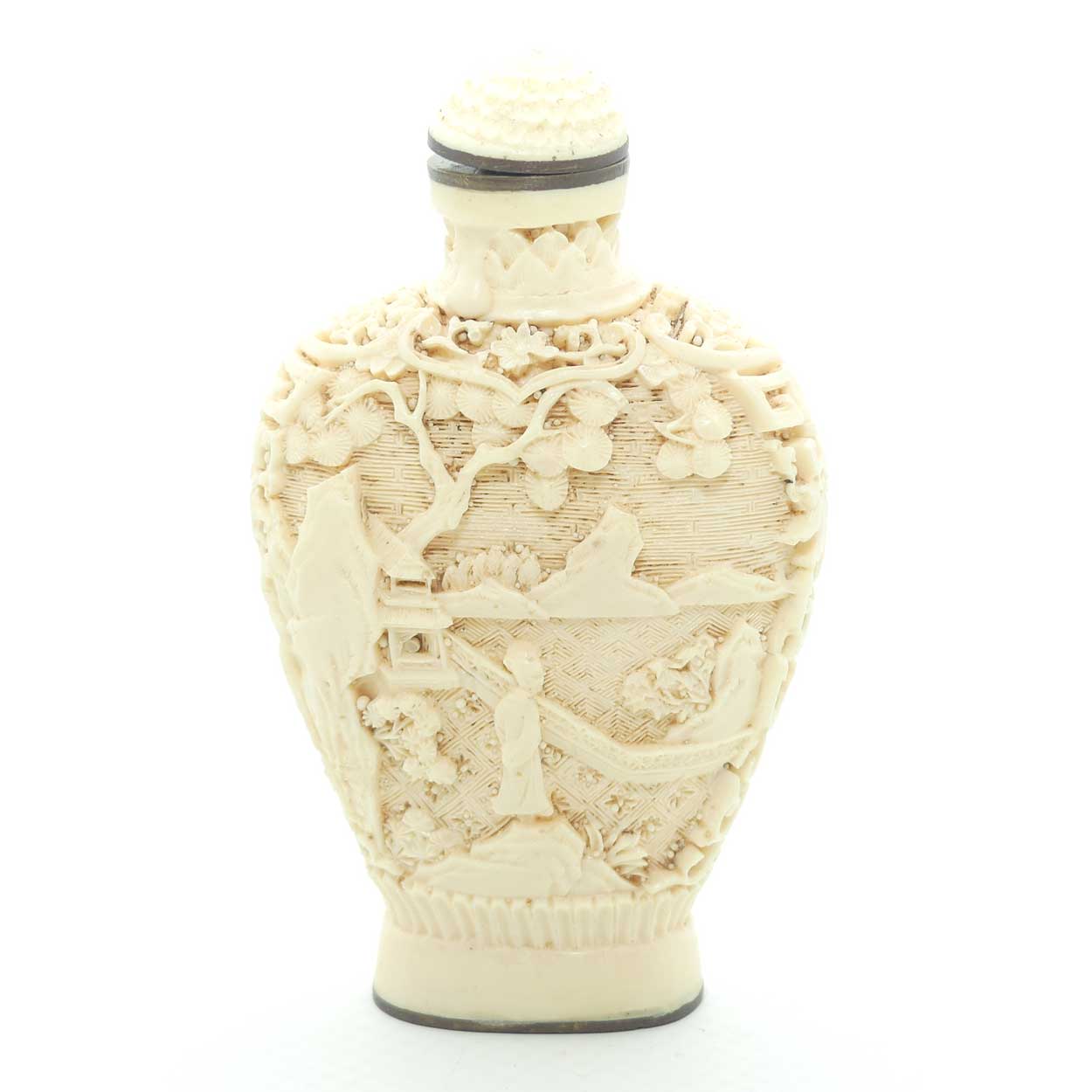 Chinese snuff bottle with stopper | White Cinnabar | reverse Teardrop