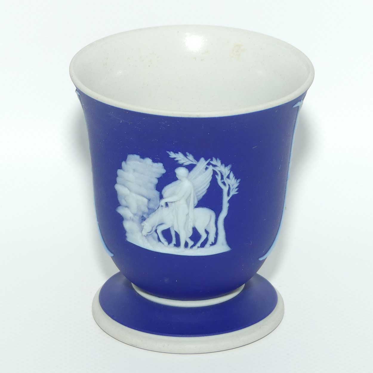 Wedgwood Jasper | White on Portland Blue bud vase | Watering Pegasus and Three Graces