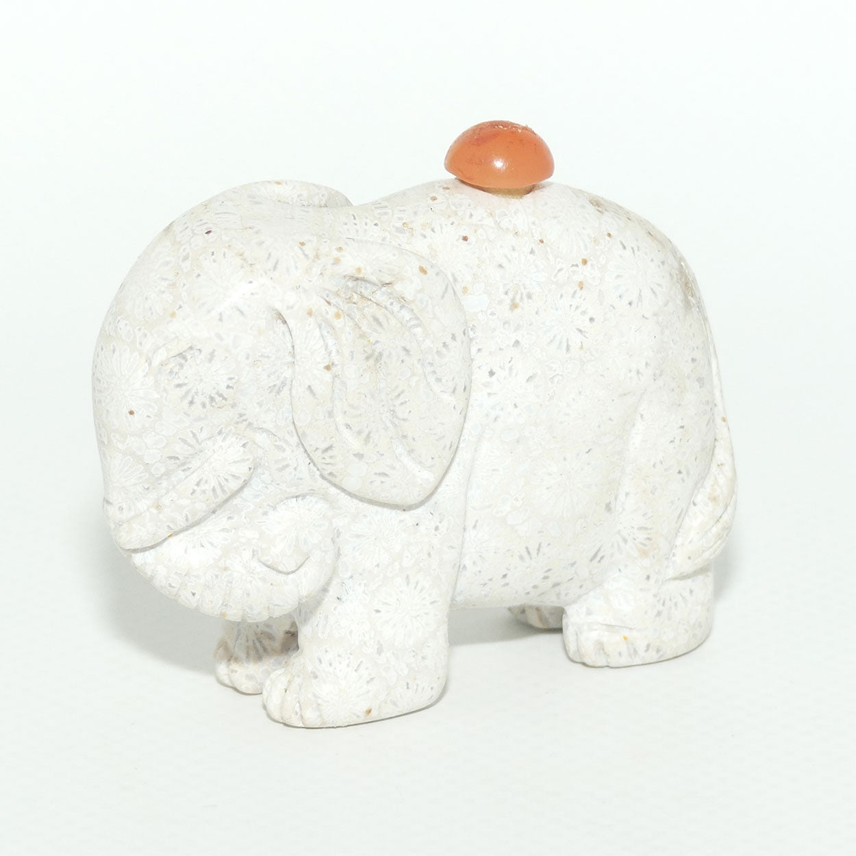 Chinese Snuff Bottle | Carved White Stone Elephant with Agate stopper