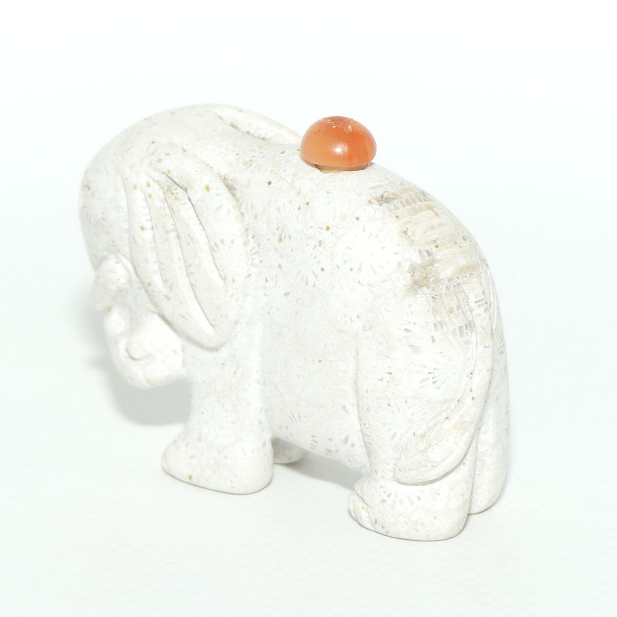 Chinese Snuff Bottle | Carved White Stone Elephant with Agate stopper