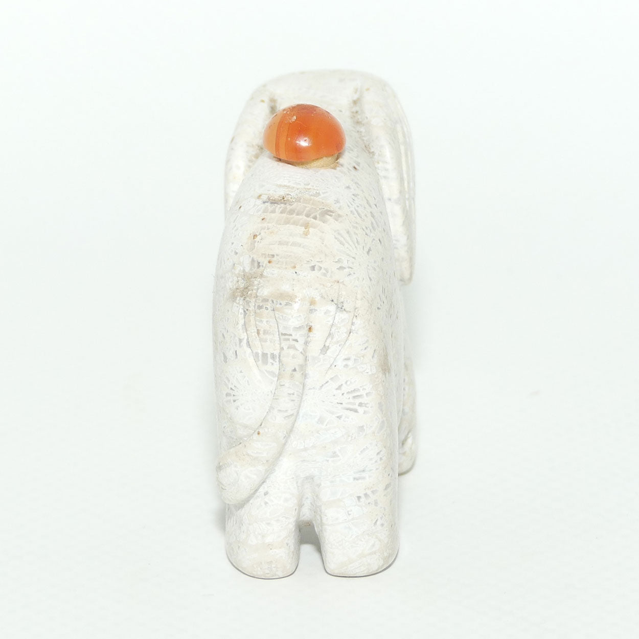 Chinese Snuff Bottle | Carved White Stone Elephant with Agate stopper