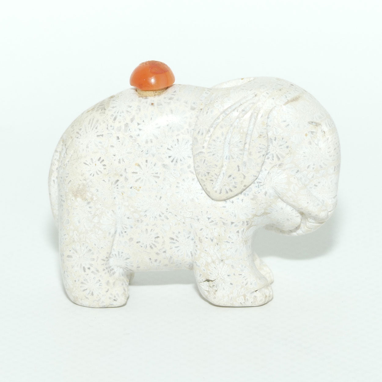 Chinese Snuff Bottle | Carved White Stone Elephant with Agate stopper