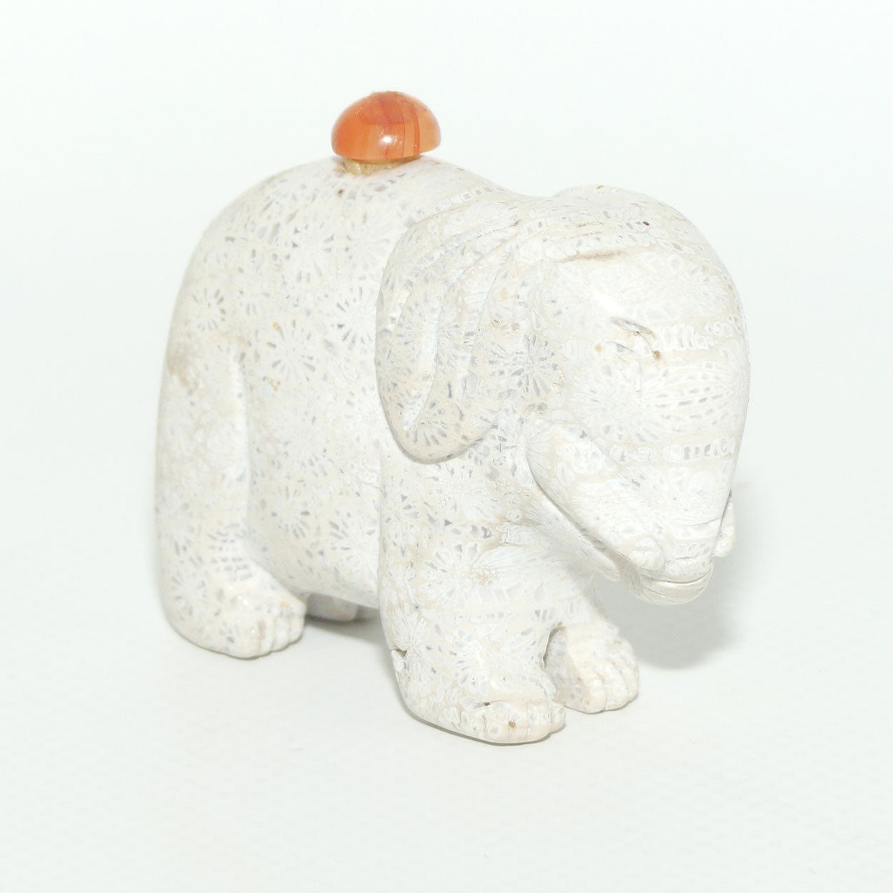 Chinese Snuff Bottle | Carved White Stone Elephant with Agate stopper