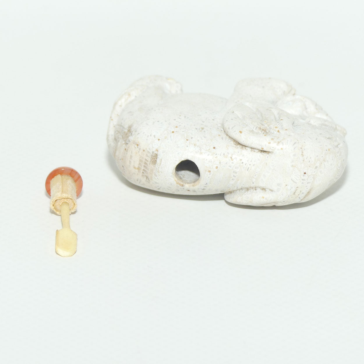 Chinese Snuff Bottle | Carved White Stone Elephant with Agate stopper