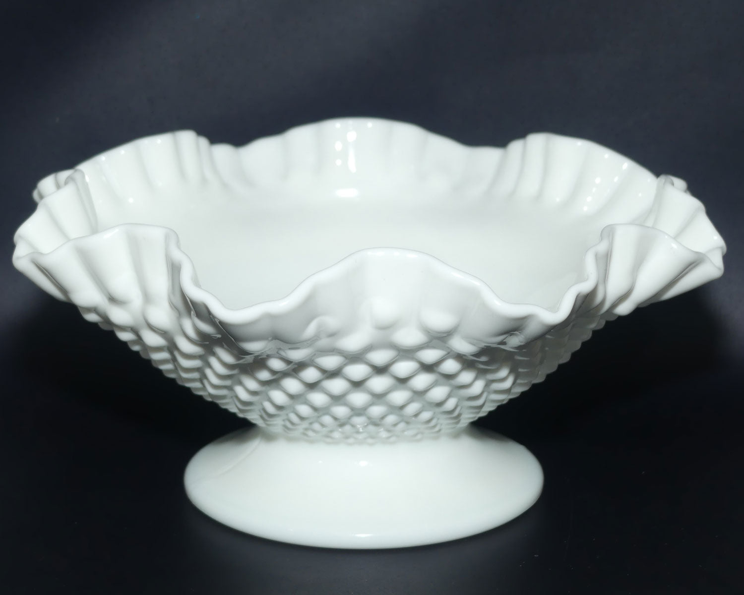Vintage White with Hobnail Fenton Glass bowl | 26cm diam