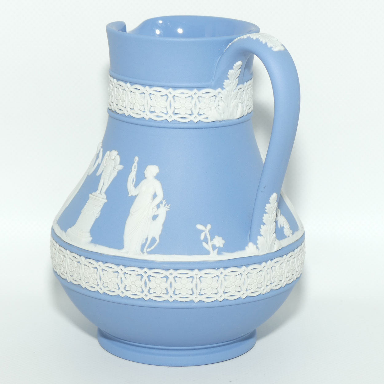 Wedgwood Jasper | White on Pale Blue milk jug with Grecian Ceremony Scene | Double bands | #2