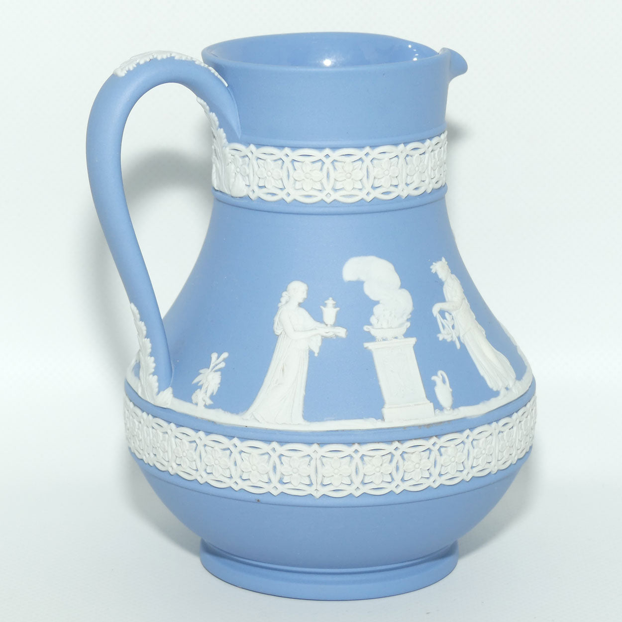 Wedgwood Jasper | White on Pale Blue milk jug with Grecian Ceremony Scene | Double bands | #2