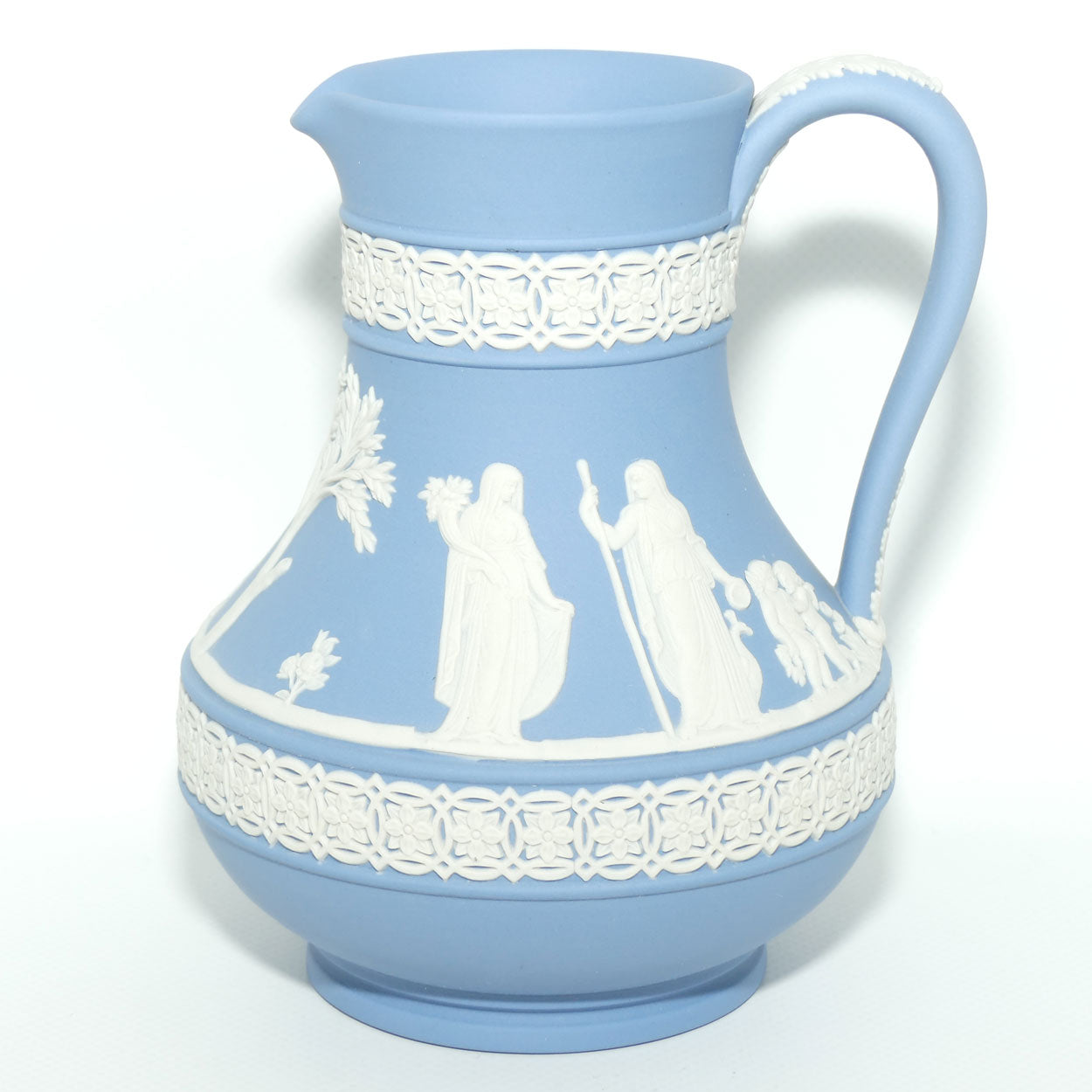 Wedgwood Jasper | White on Pale Blue milk jug with Grecian Scene | Double bands | #1