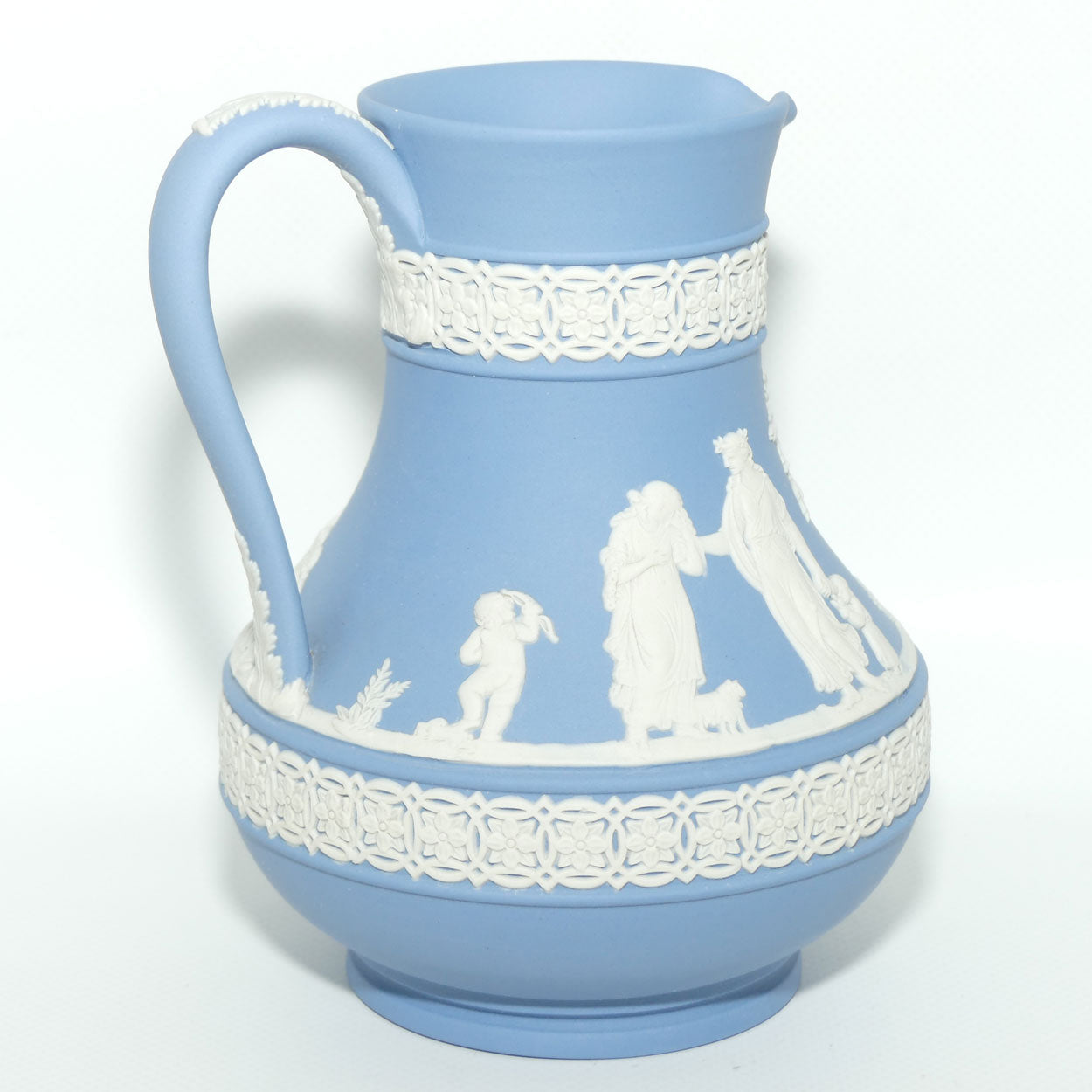 Wedgwood Jasper | White on Pale Blue milk jug with Grecian Scene | Double bands | #1