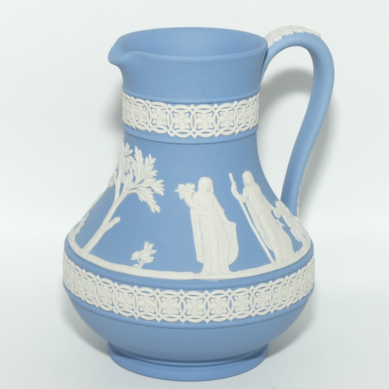 Wedgwood Jasper | White on Pale Blue milk jug with Grecian Scene | Double bands | #1