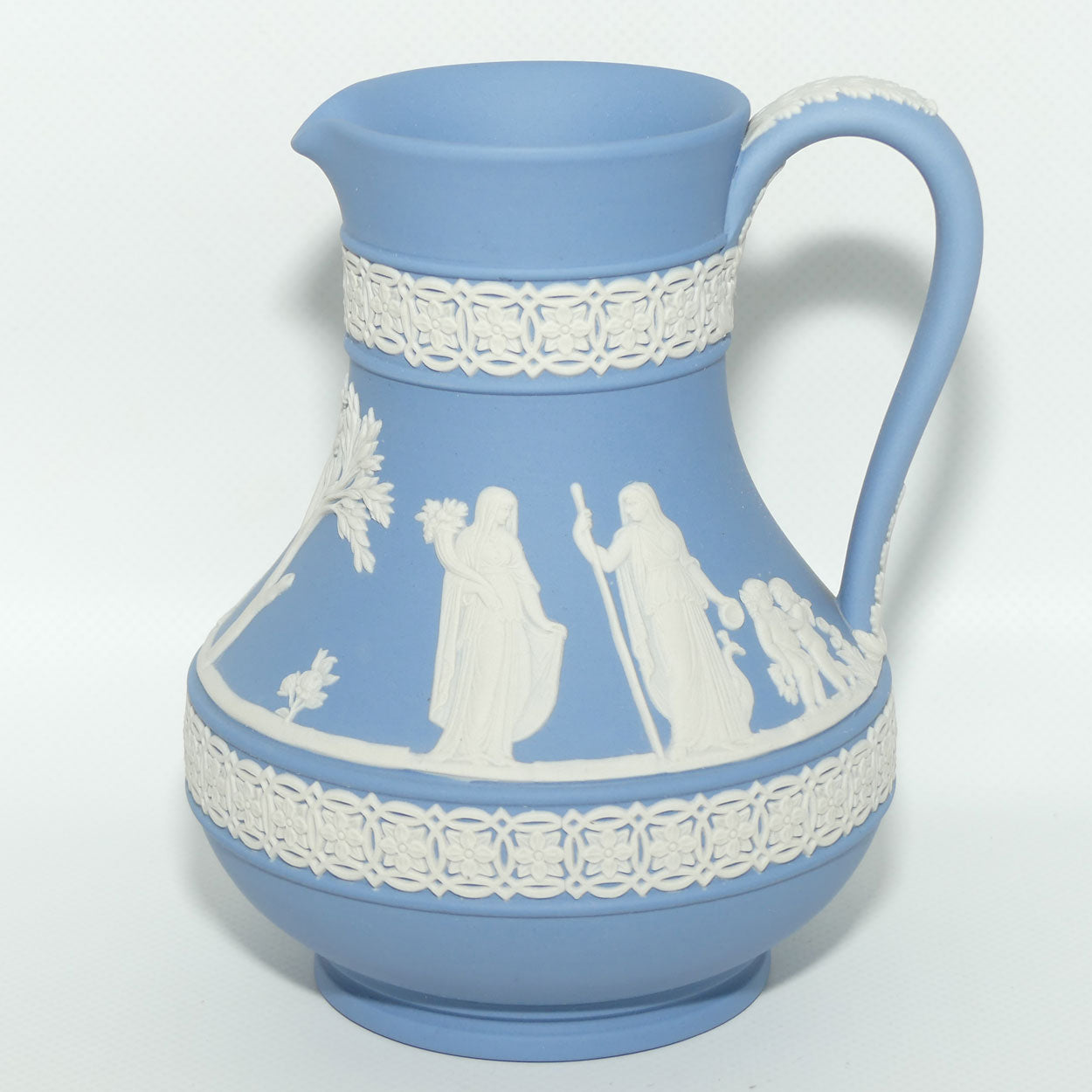 Wedgwood Jasper | White on Pale Blue milk jug with Grecian Scene | Double bands | #1