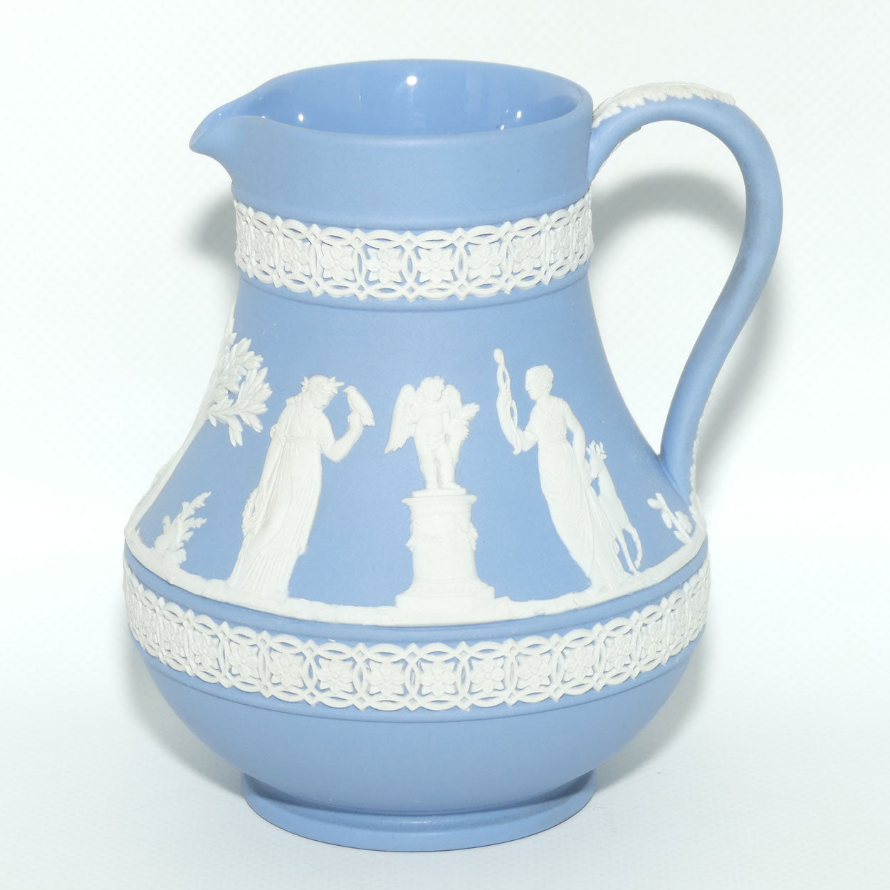 Wedgwood Jasper | White on Pale Blue milk jug with Grecian Ceremony Scene | Double bands | #3