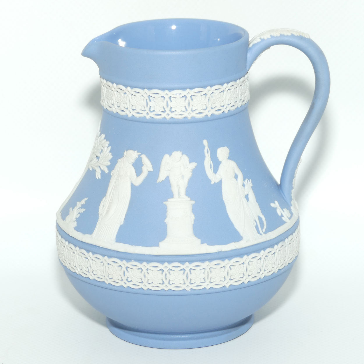 Wedgwood Jasper | White on Pale Blue milk jug with Grecian Ceremony Scene | Double bands | #3