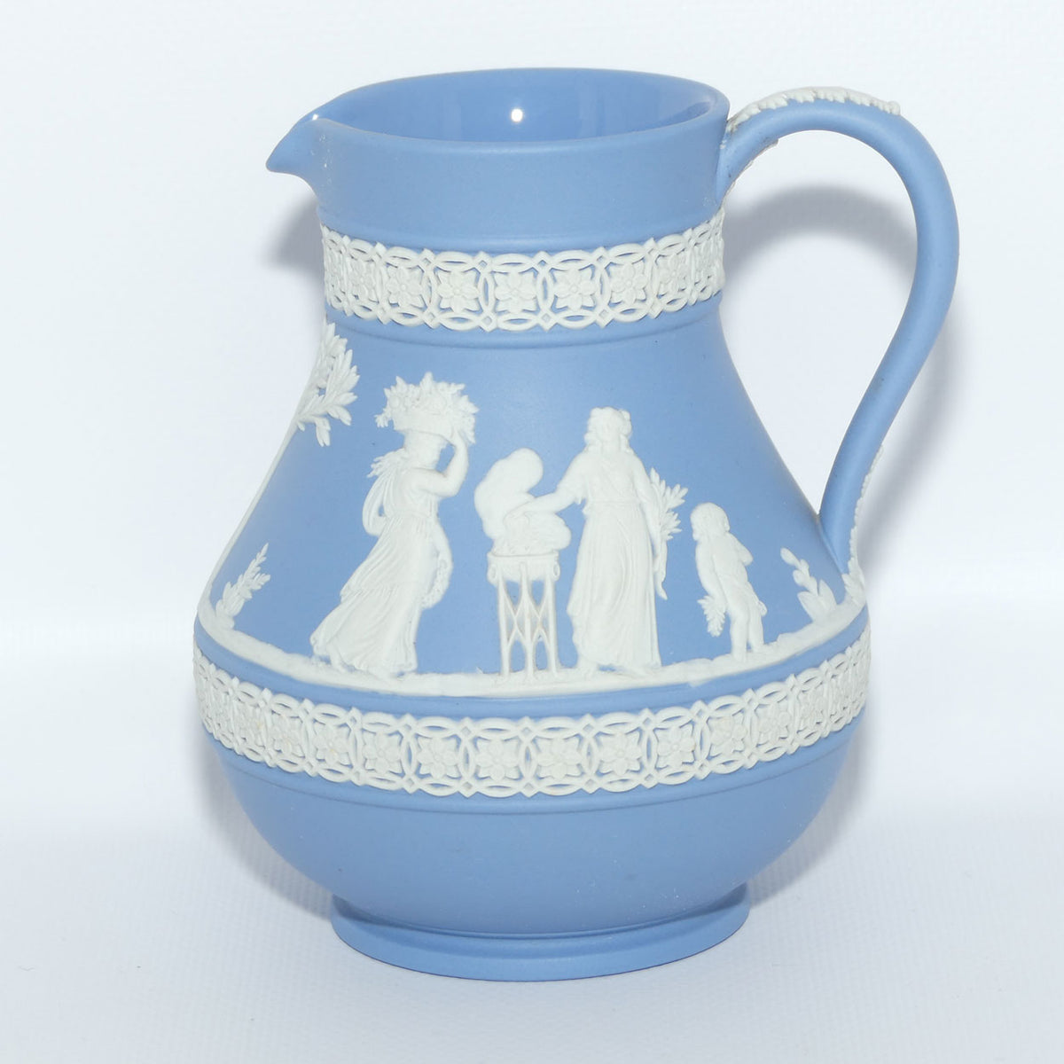 Wedgwood Jasper | White on Pale Blue milk jug with Grecian Scene | Double bands | #5