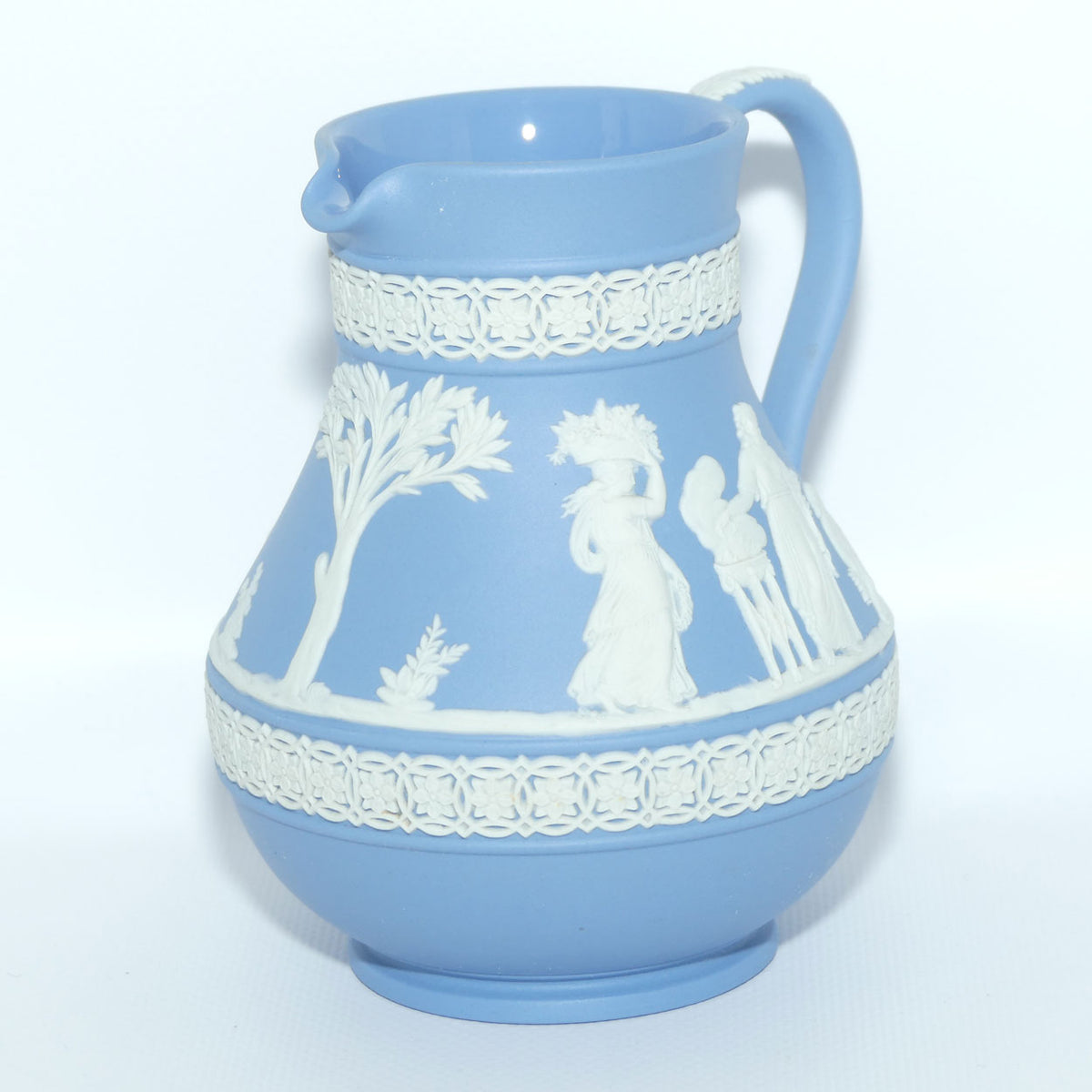 Wedgwood Jasper | White on Pale Blue milk jug with Grecian Scene | Double bands | #5