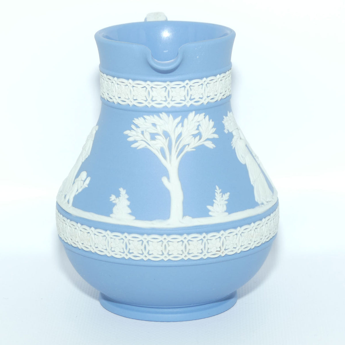 Wedgwood Jasper | White on Pale Blue milk jug with Grecian Scene | Double bands | #5