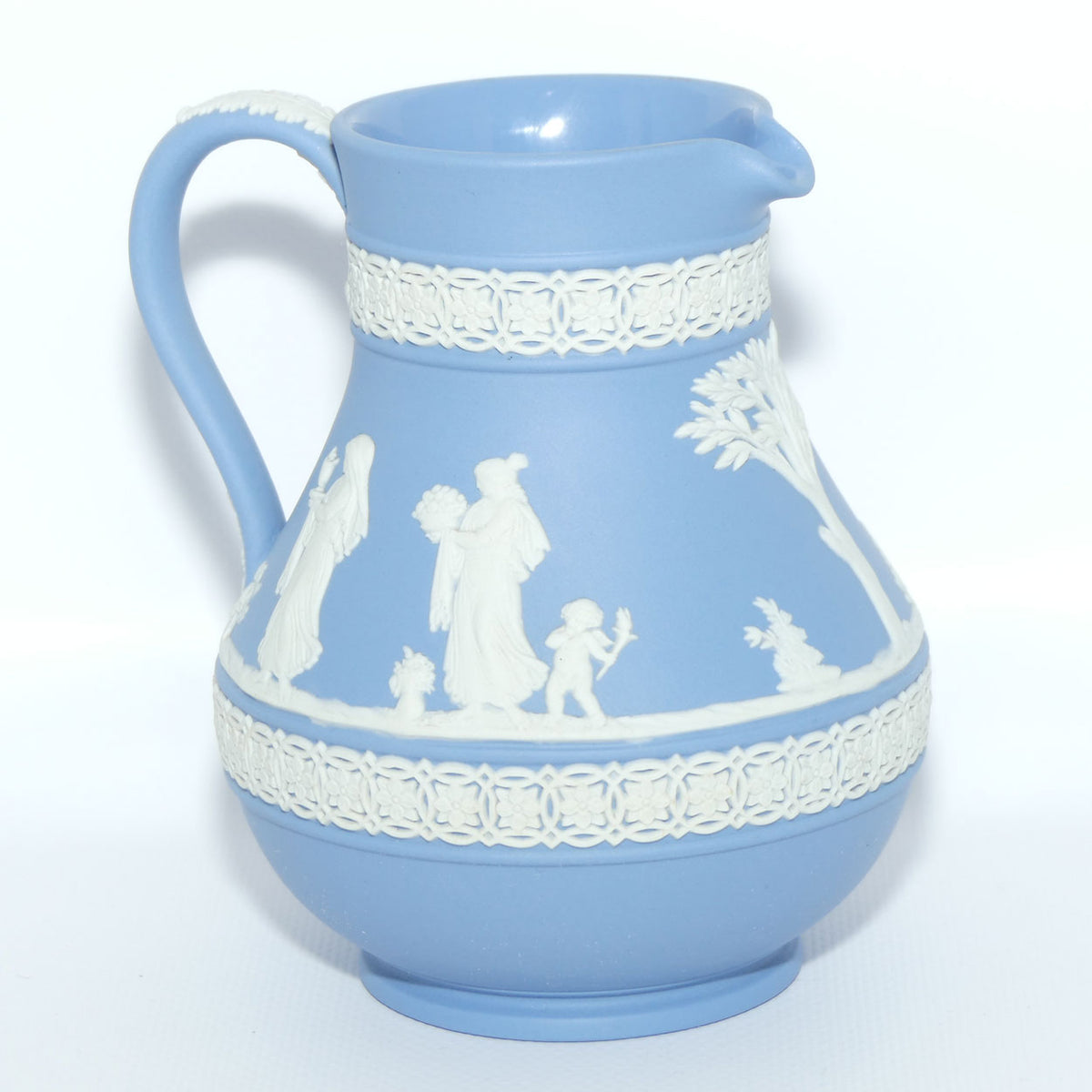 Wedgwood Jasper | White on Pale Blue milk jug with Grecian Scene | Double bands | #5