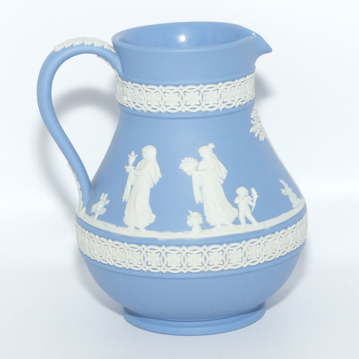Wedgwood Jasper | White on Pale Blue milk jug with Grecian Scene | Double bands | #5