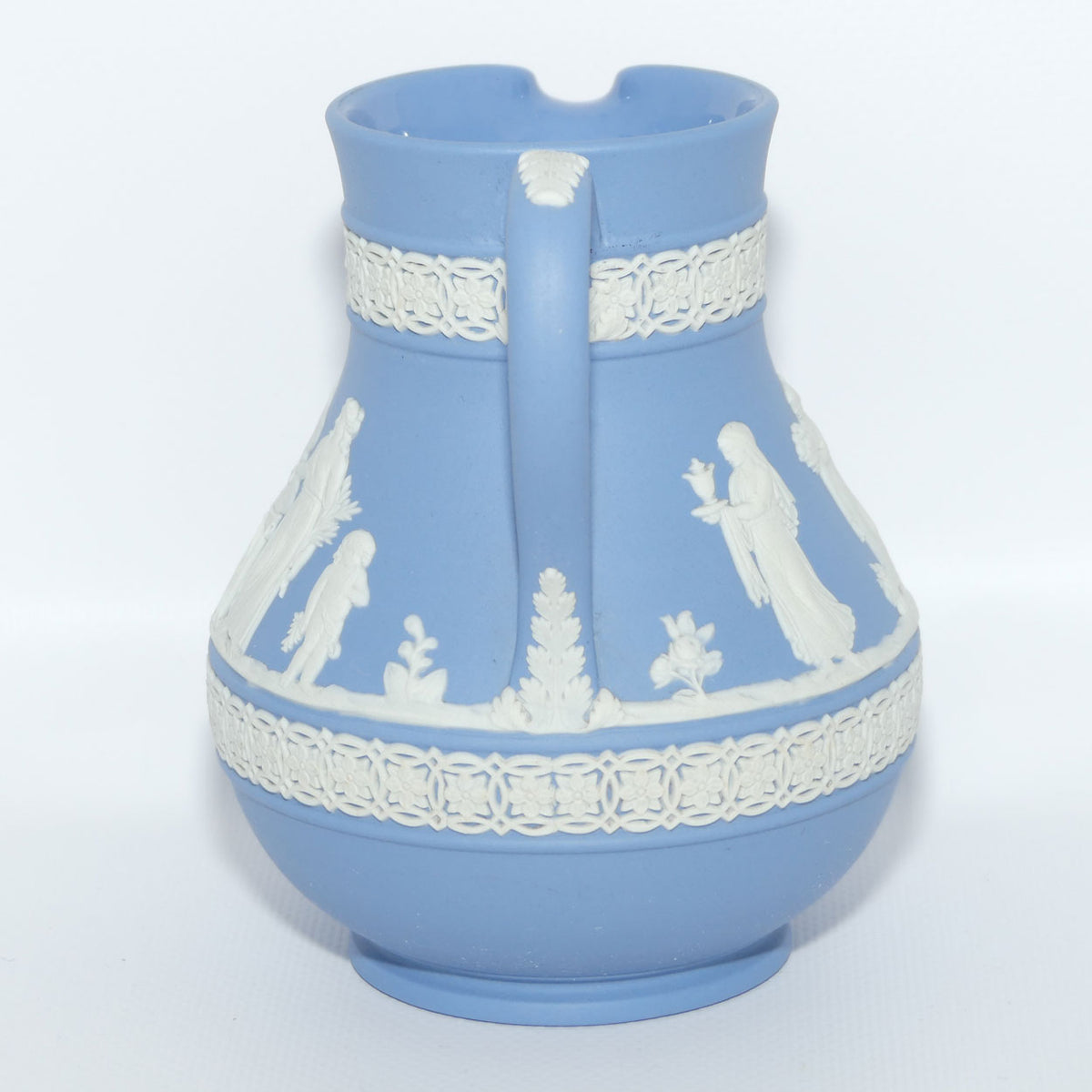 Wedgwood Jasper | White on Pale Blue milk jug with Grecian Scene | Double bands | #5